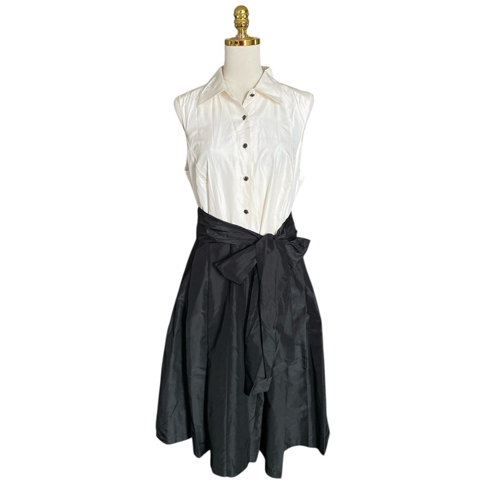 Neiman Marcus Exclusive Women’s Silk Two-Tone Taffeta Sleeveless Shirt Dress 16 - Picture 3 of 8